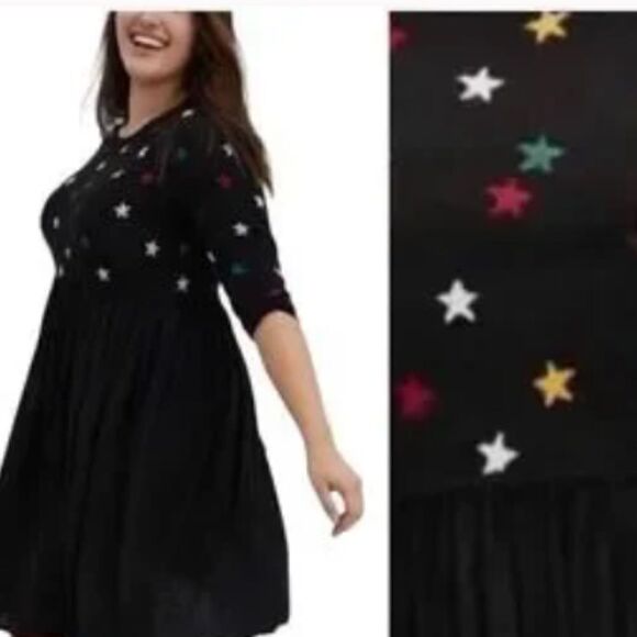 Torrid Mini Challis To Knit Dress Star Knit Sweater Skater Black Plus Size 0X - Picture 1 of 4